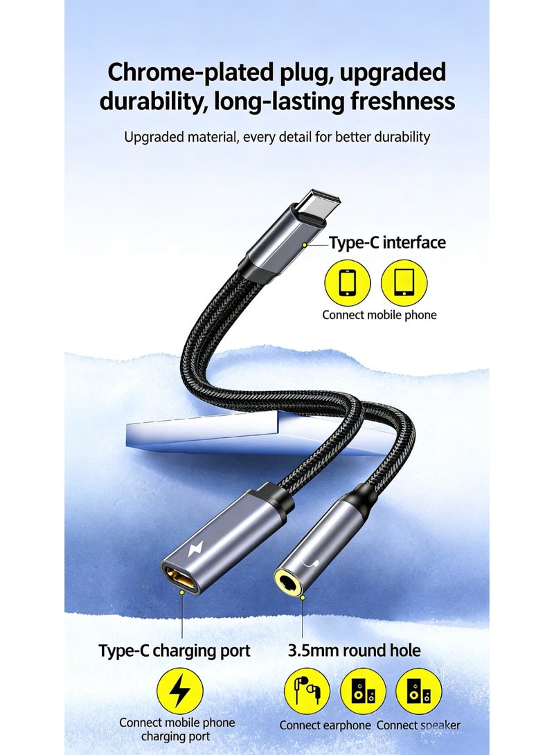 محول USB-C إلى سماعة رأس 3.5 مم وشاحن، منفذ شحن USB-C PD 3.0 2 في 1 إلى منفذ صوت Aux وكابل متعدد الوظائف للشحن السريع/المكالمات، متوافق مع Apple iPhone 15 والإصدارات الأحدث، Samsung Galaxy S21+ Ultra والإصدارات الأحدث - Image 4